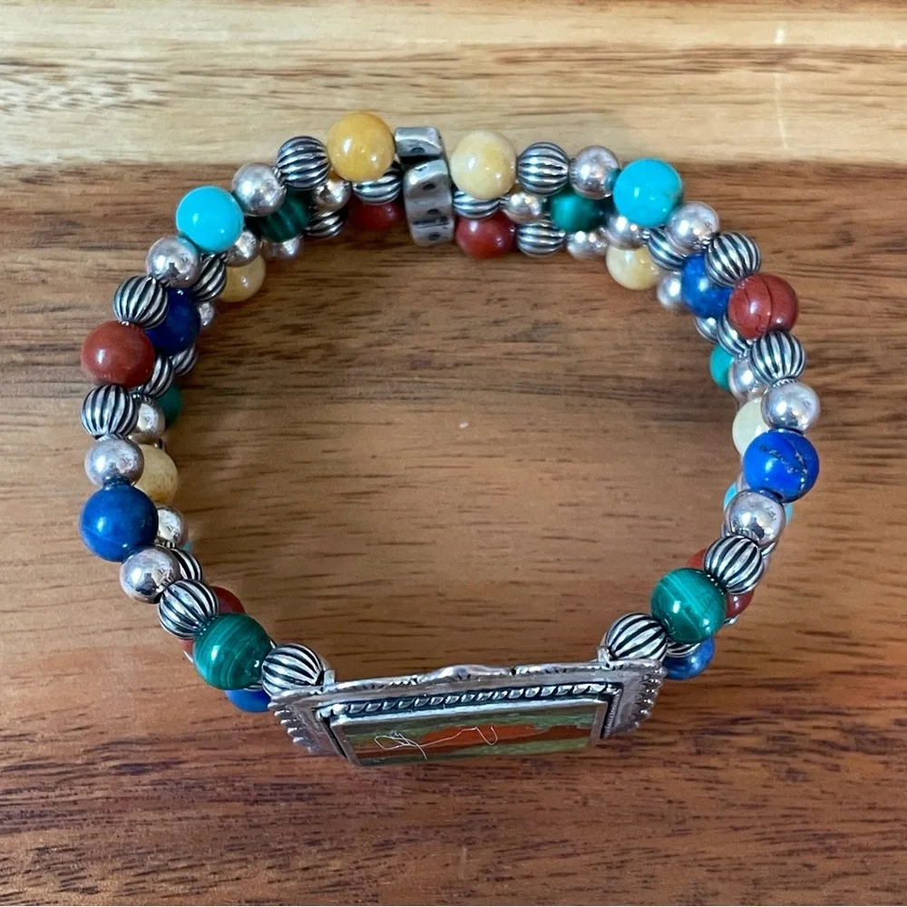 Carolyn Pollack Sterling Silver 925 Gemstone‎ Desert Scene Cuff Bracelet